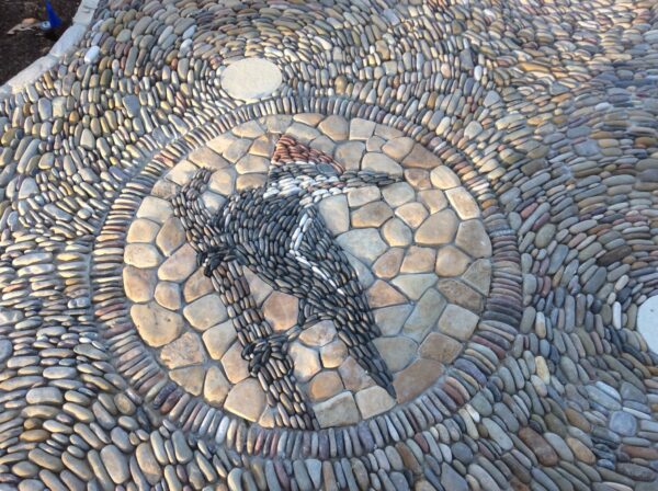 Pebble mosaic paving sculpture bird